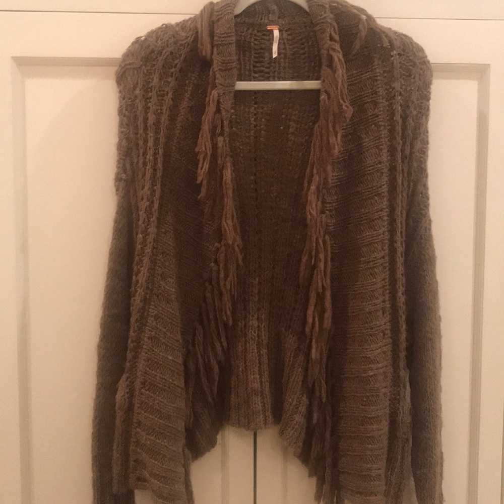 Free people fringed brown sweater
